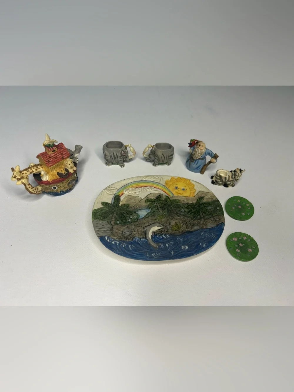 Vintage Noahs Ark Miniature Resin Tea Set  Collectible Display